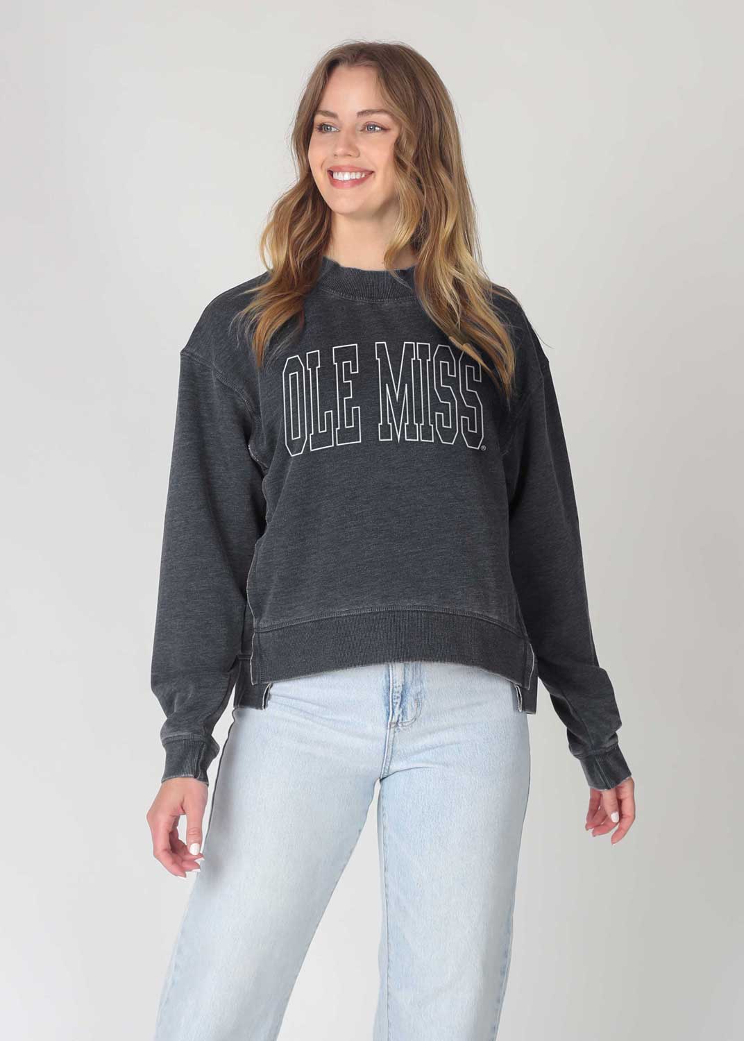 Ole Miss Burnout Boxy Crew - Charcoal