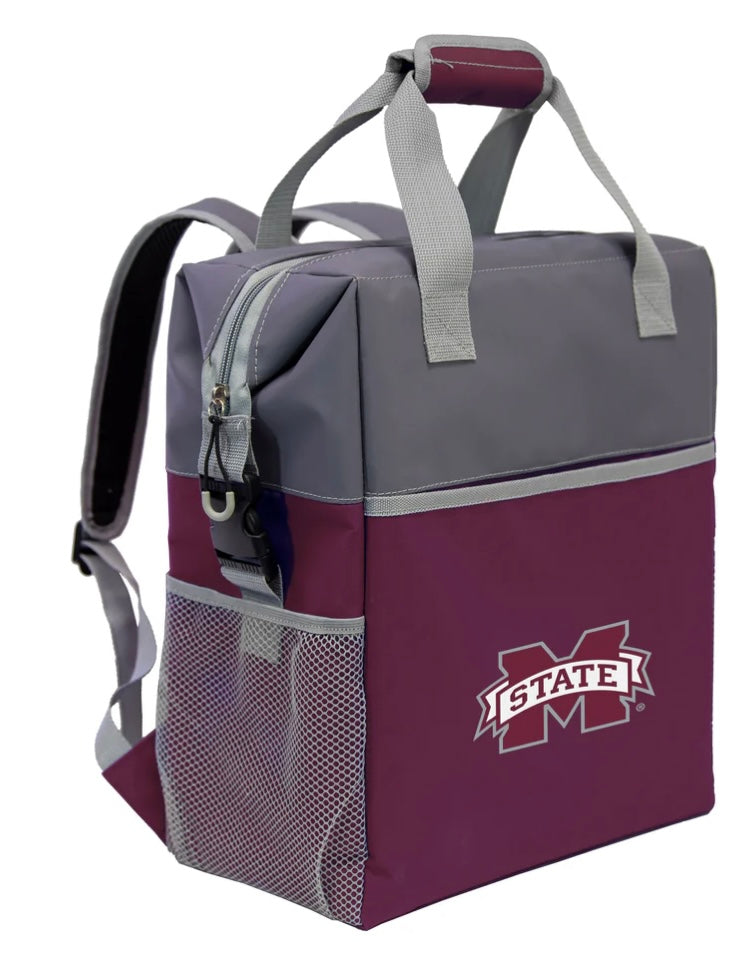 Mississippi State Backpack Cooler - Solid Maroon Cooler with M State Logo