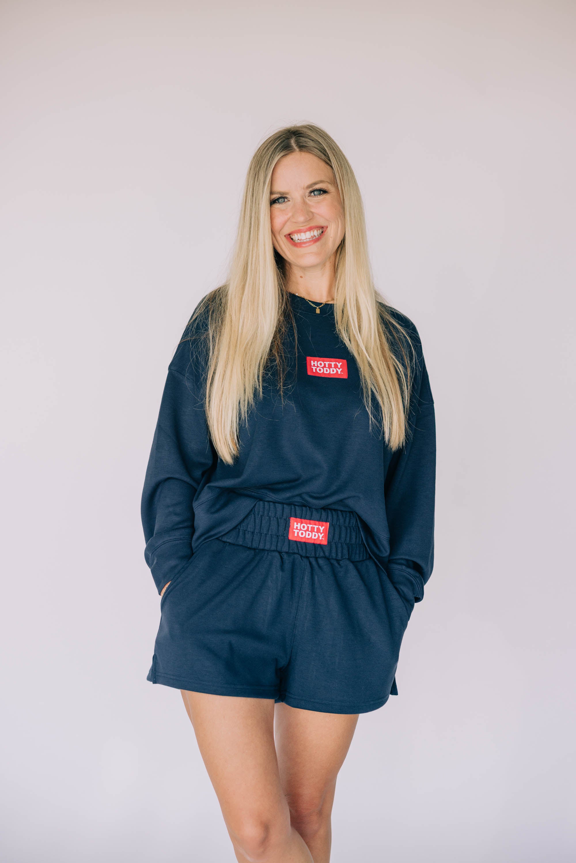 The Navy Ava Airy Crewneck with Hotty Toddy Woven Patch