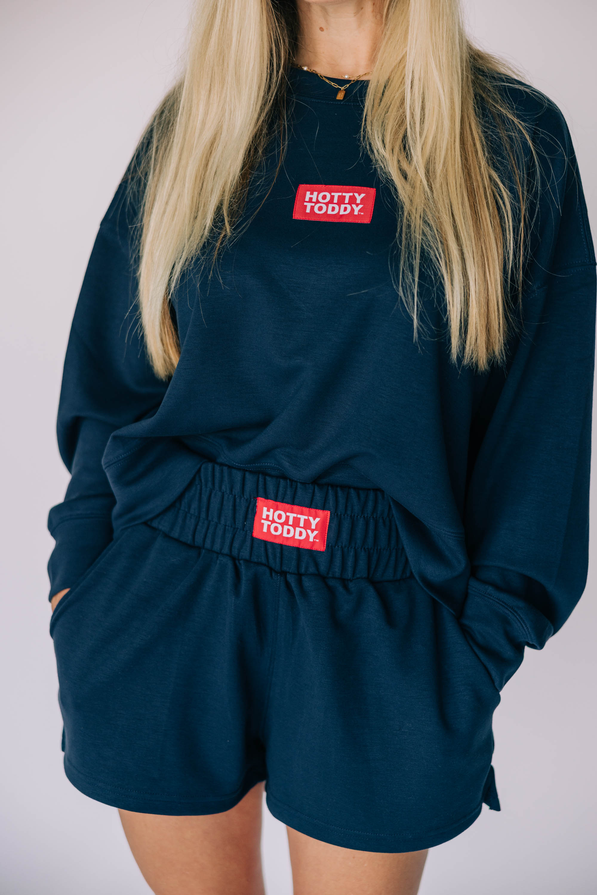 The Navy Ava Airy Crewneck with Hotty Toddy Woven Patch