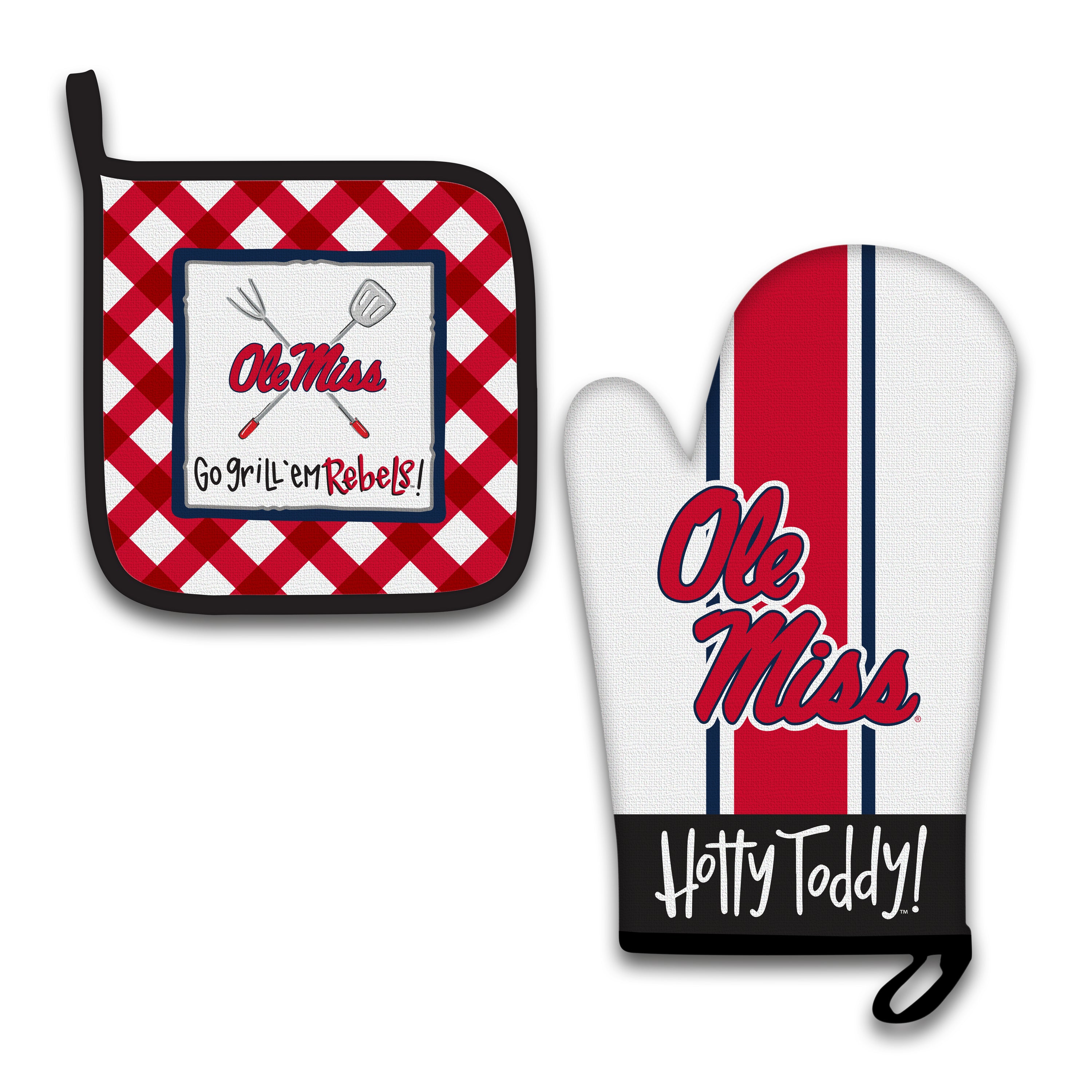 Magnolia Lane Mitt and Pot Holder Set - Ole Miss Kitchen Decor