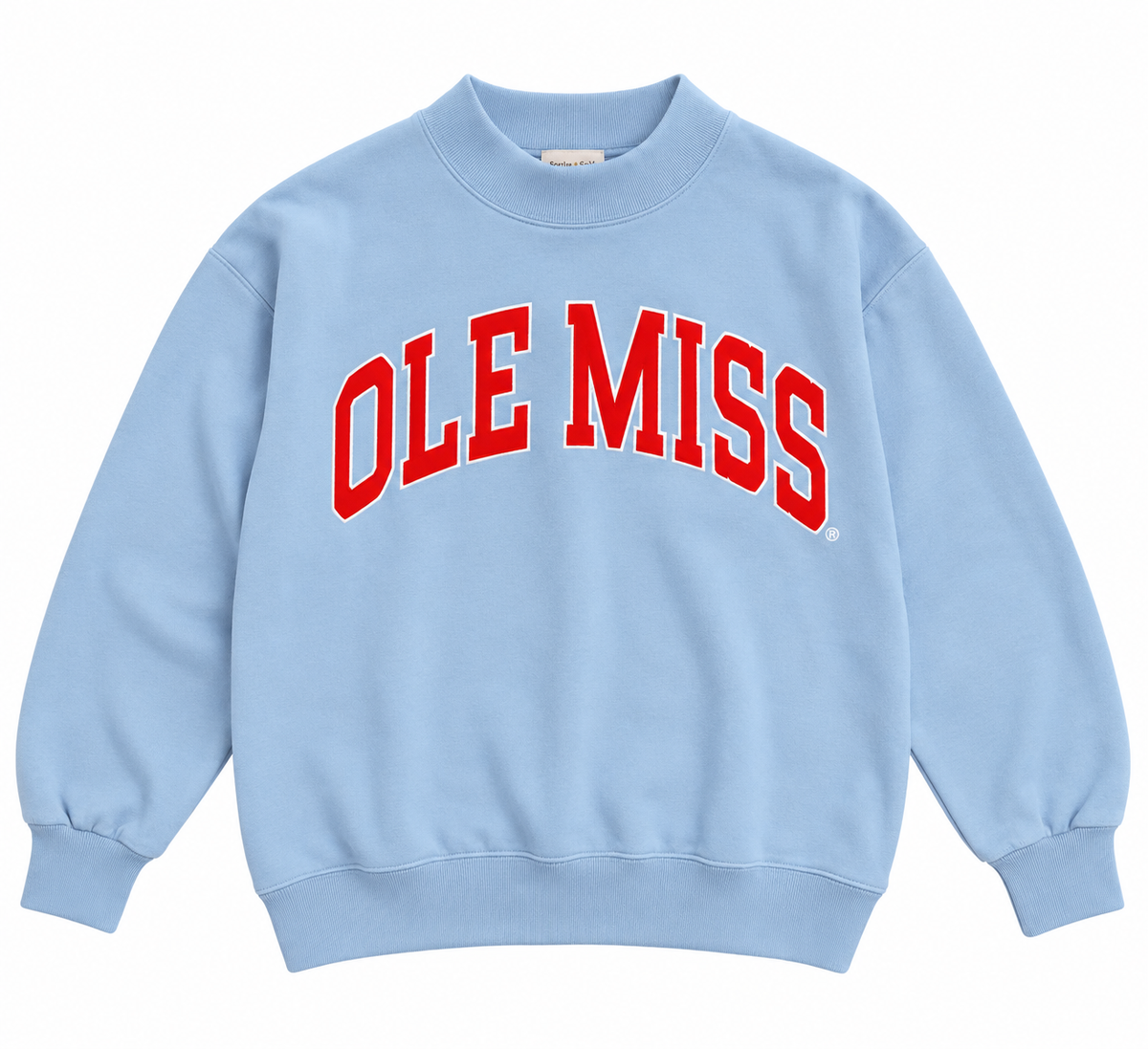 Madi Classic Mockneck Ole Miss Applique Light Blue