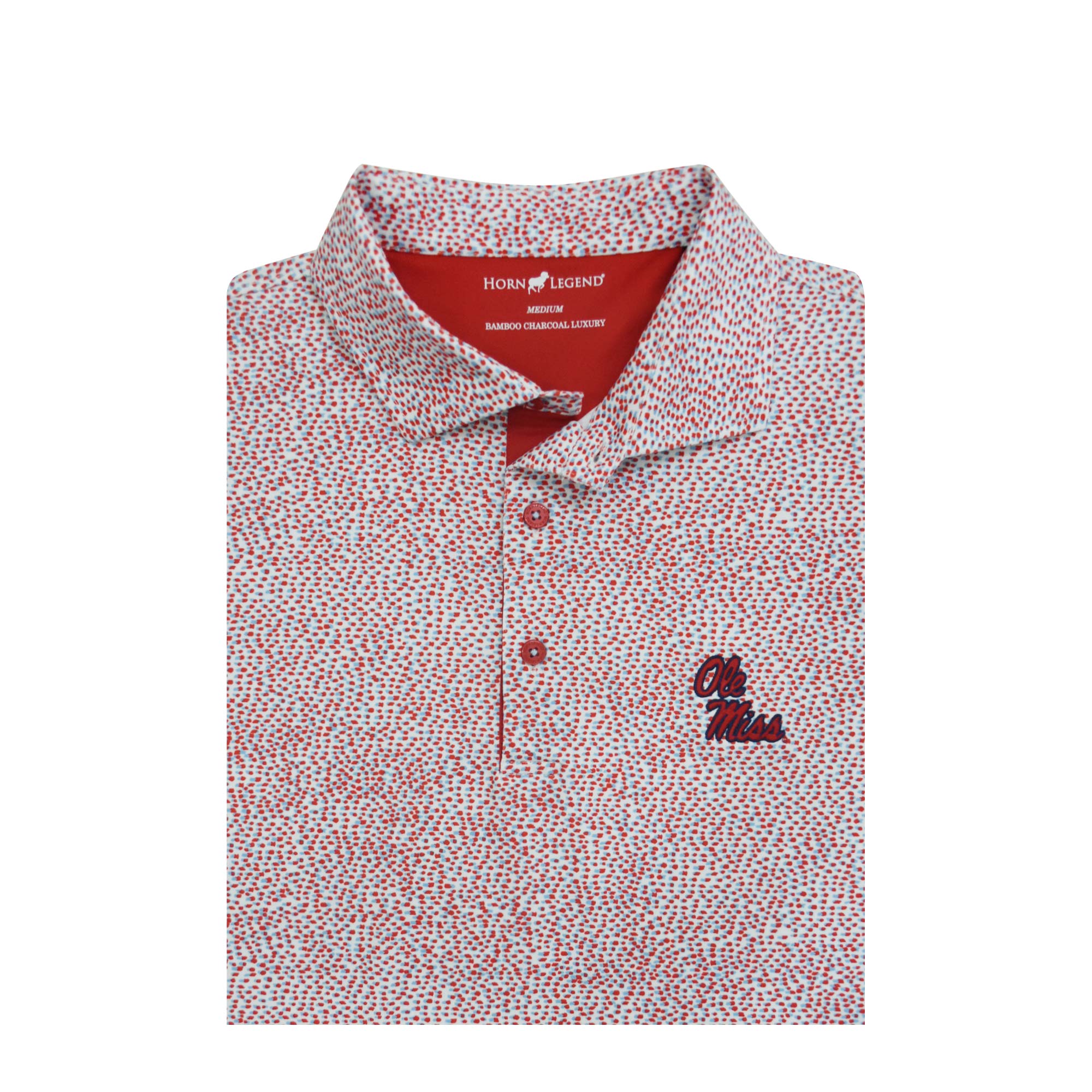 Horn Legend Ole Miss Red, White and Blue Pattern Polo