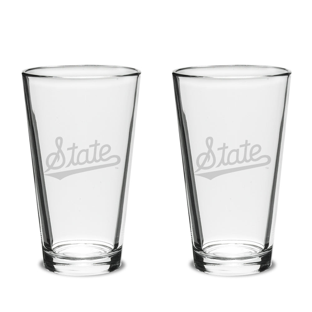 Campus Crystal Set of 16 oz Pint Glasses Script State