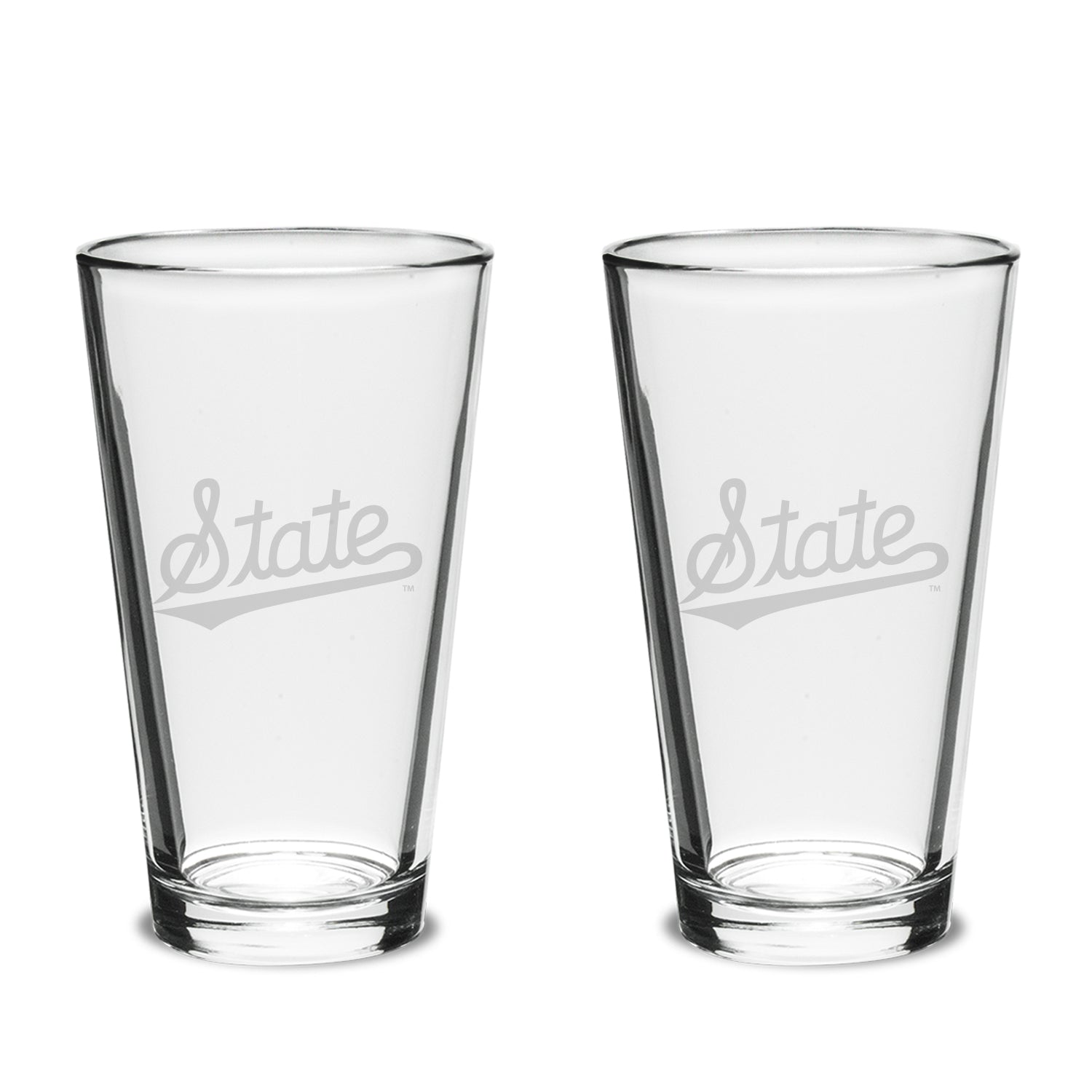Campus Crystal Set of 16 oz Pint Glasses Script State