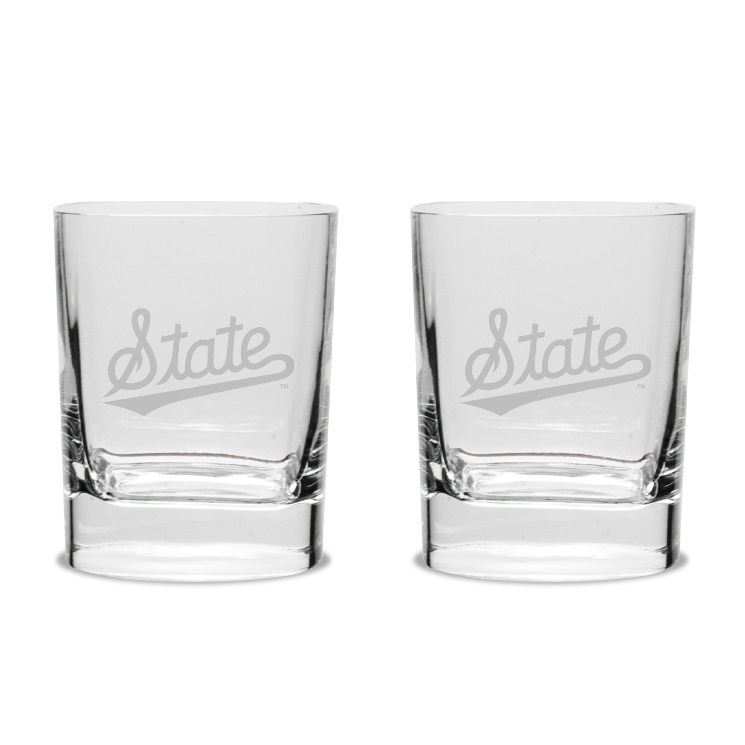 Campus Crystal Set of 2 Old Fashion Glasses Script State