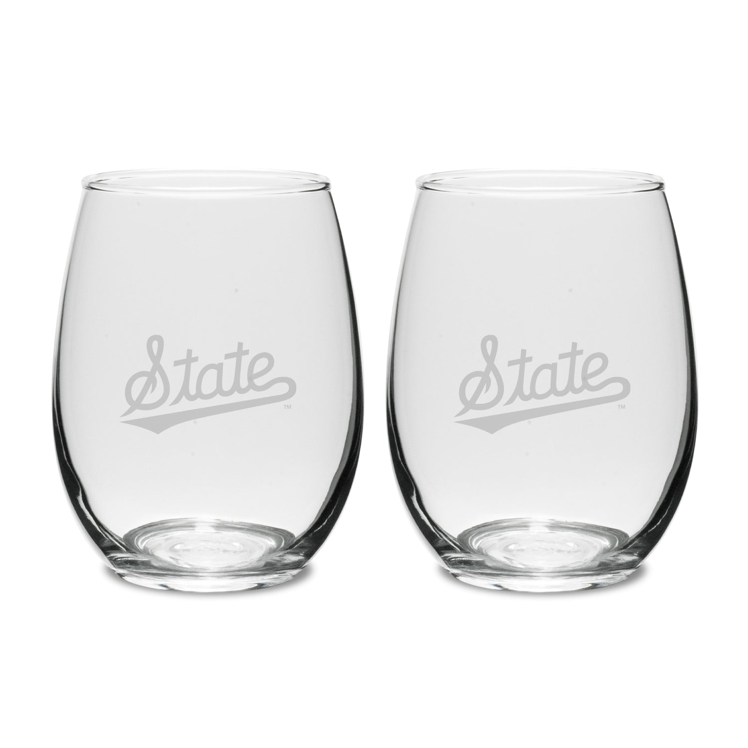 Campus Crystal Set of 2 Stemless wine Glasses Script State