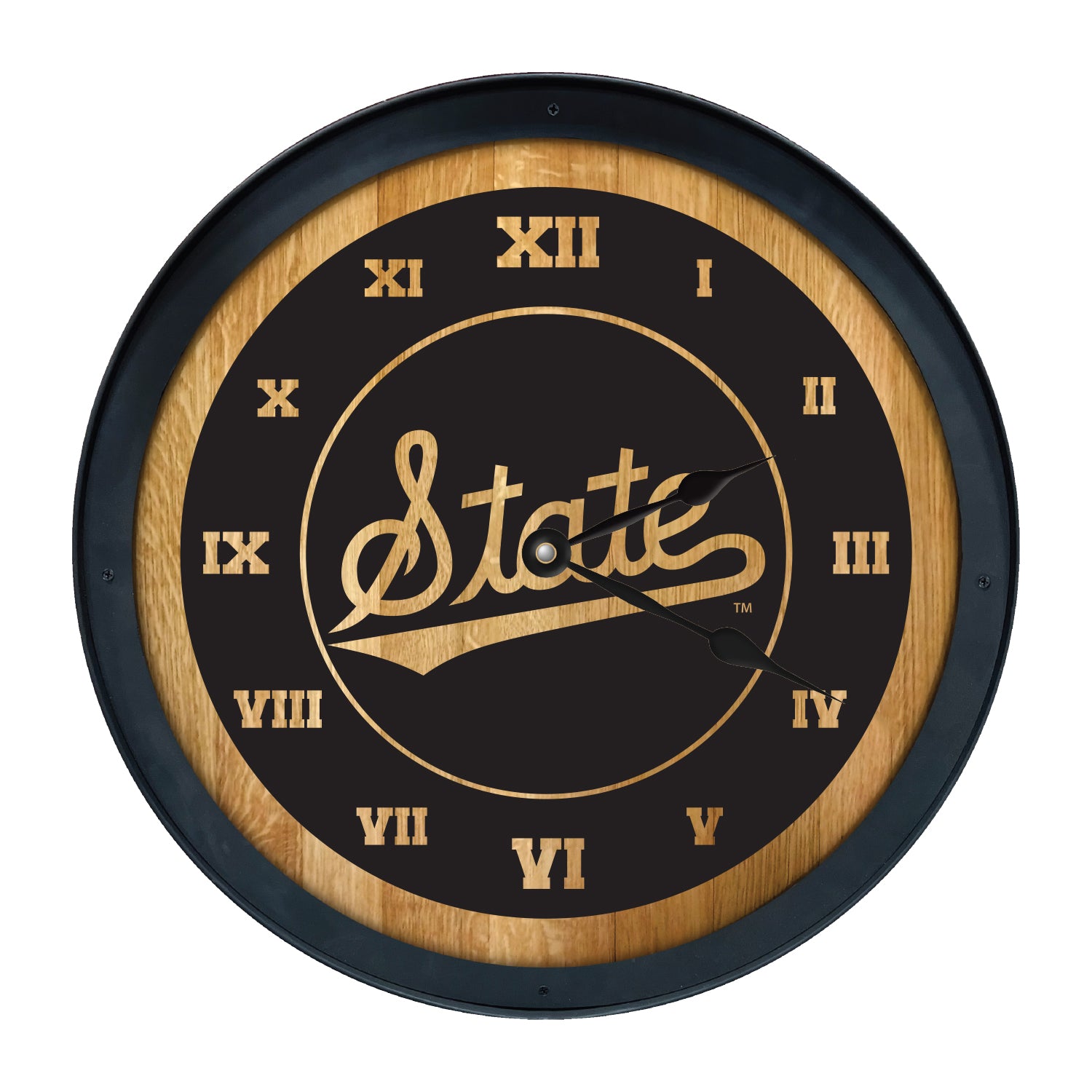 Timeless Etchings Barrelhead Clock- Script State