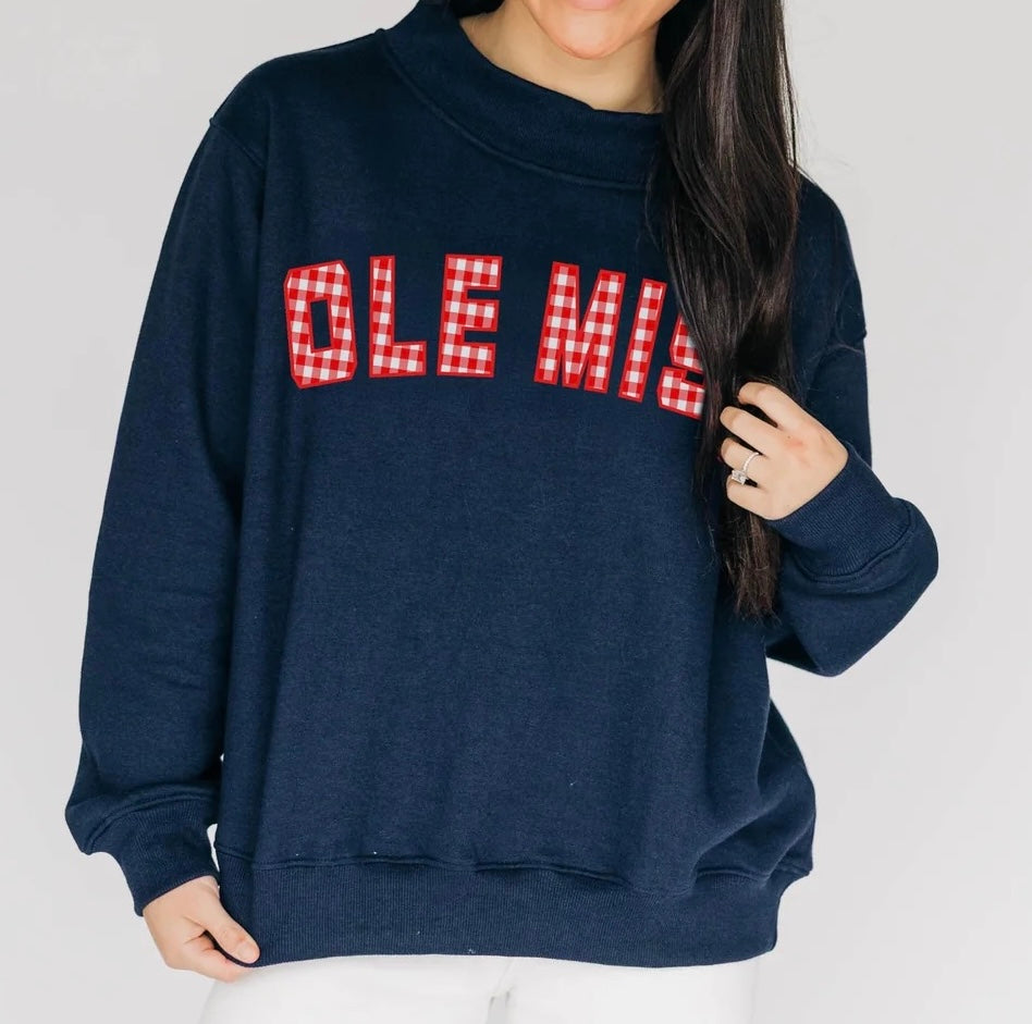 The Mallory Gingham Navy Ole Miss Mockneck