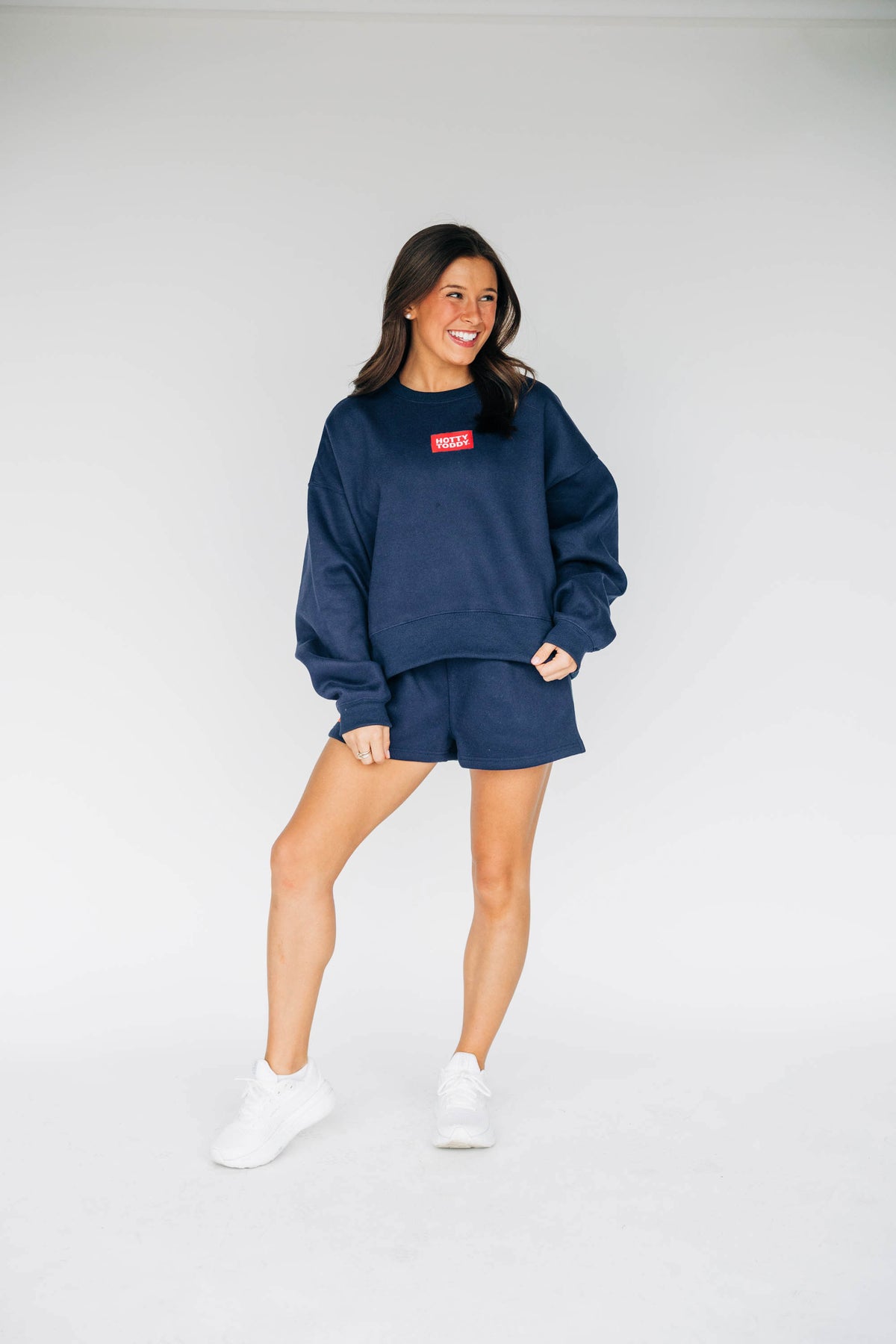 The Becca Navy Crewneck with Hotty Toddy Woven Patch