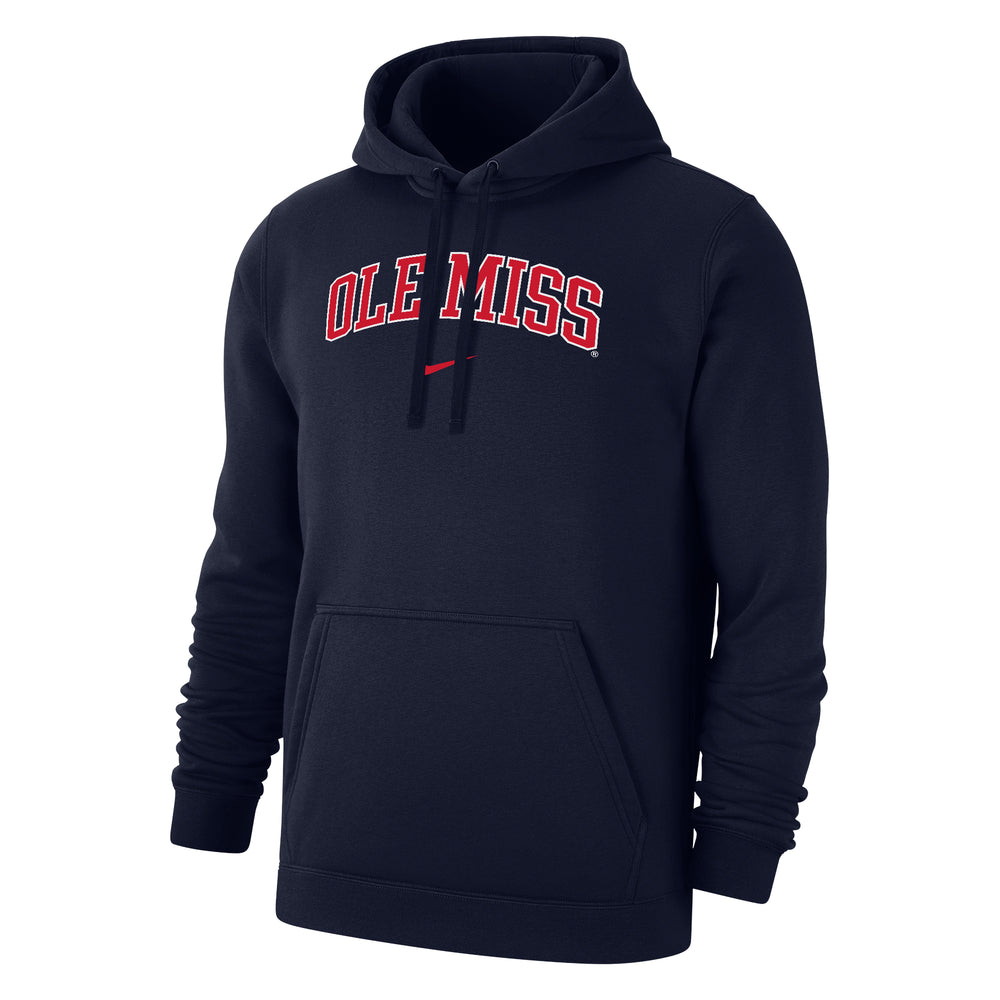 Nike Ole Miss Navy Club Fleece Pullover Hoodie- Arch Design