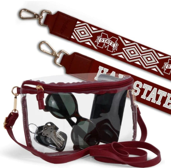 Lexi Clear Purse with Patterned Shoulder Straps - Mississippi State