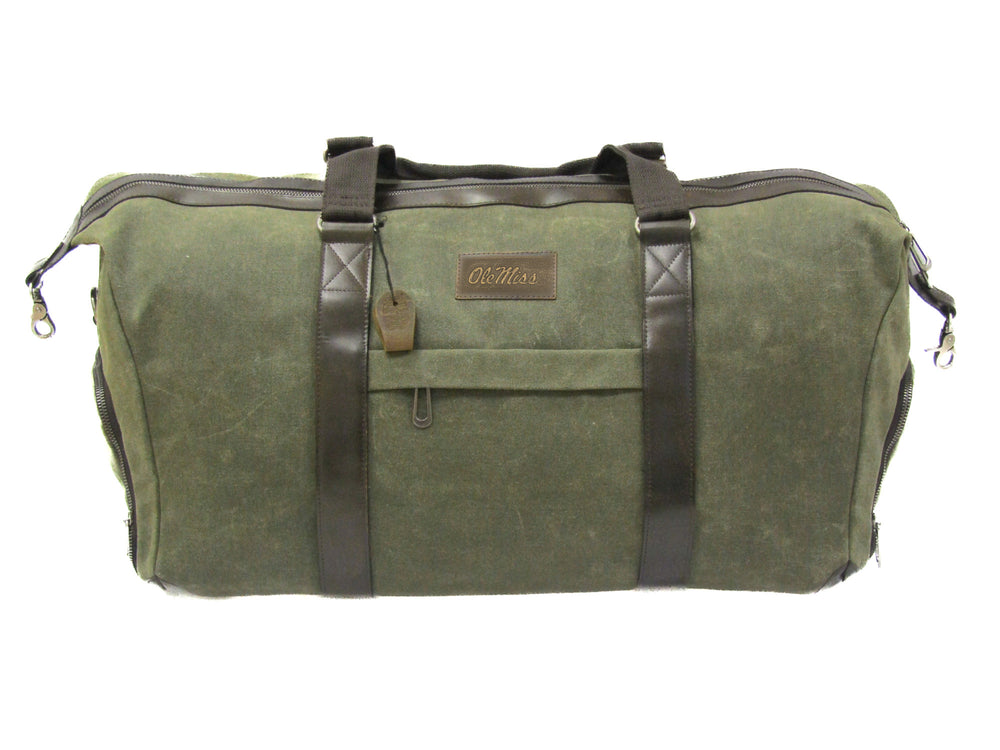 Zep Pro Wax Canvas Weekender Bag in Olive with Ole Miss Logo