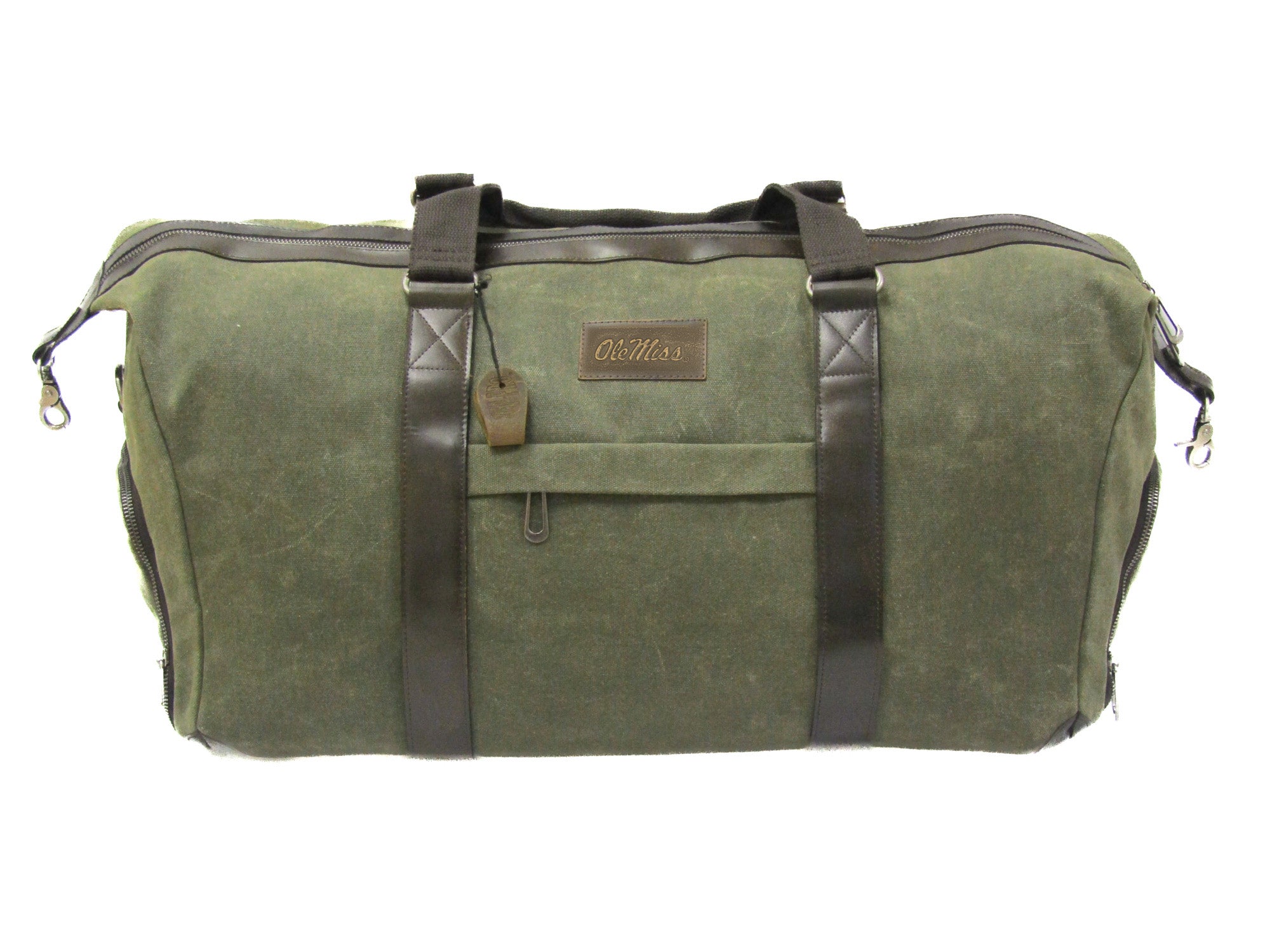 Zep Pro Wax Canvas Weekender Bag in Olive with Ole Miss Logo