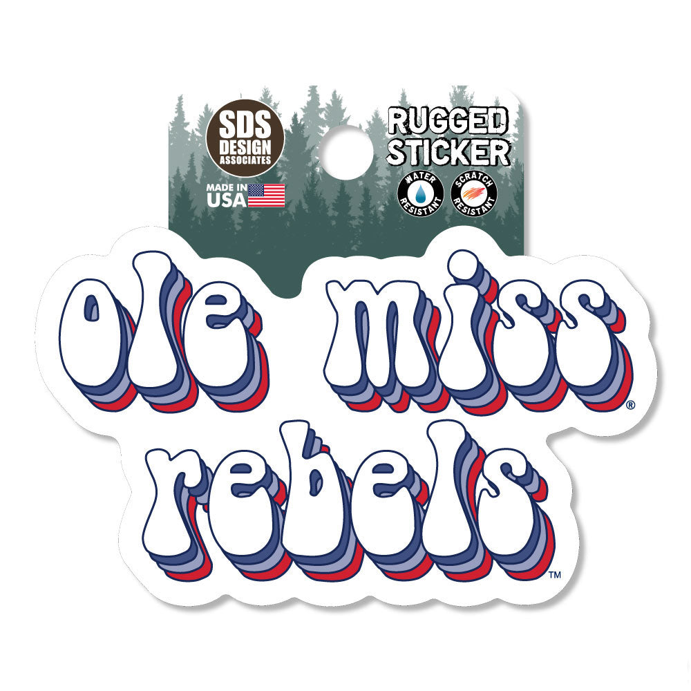 Ole Miss Rebels Stacked Bubble Letters Rugged Sticker