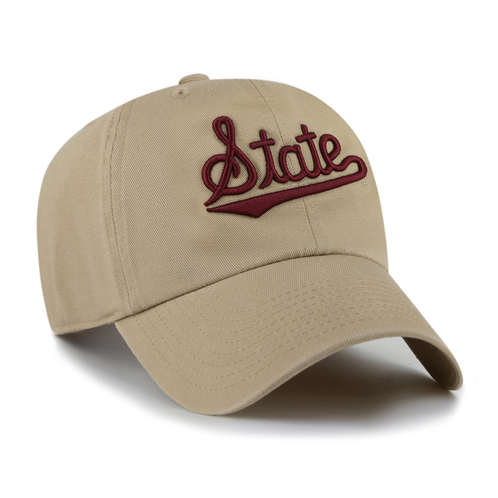 ‘47 Clean Up Khaki Mississippi State Hat with Maroon State Script