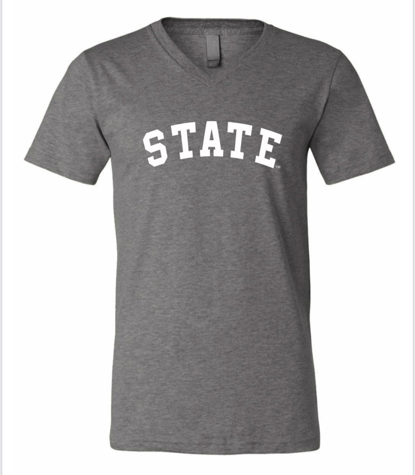 Bella Canvas V Neck Gray STATE Tee