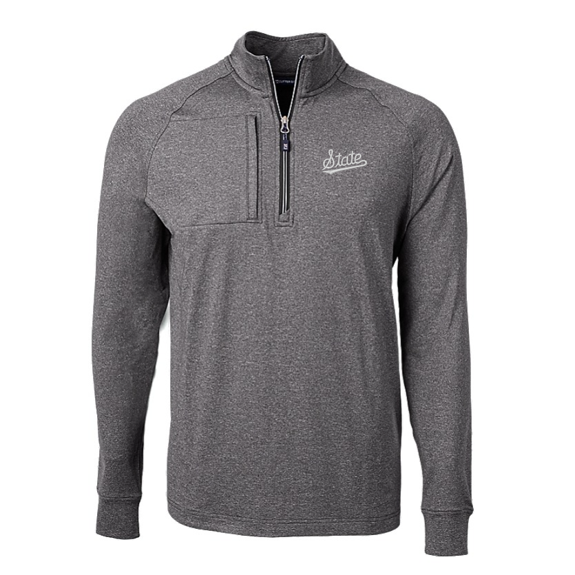 Mississippi State Cutter & Buck Adapt Eco Black Heather 1/4 Zip w/ Script Logo