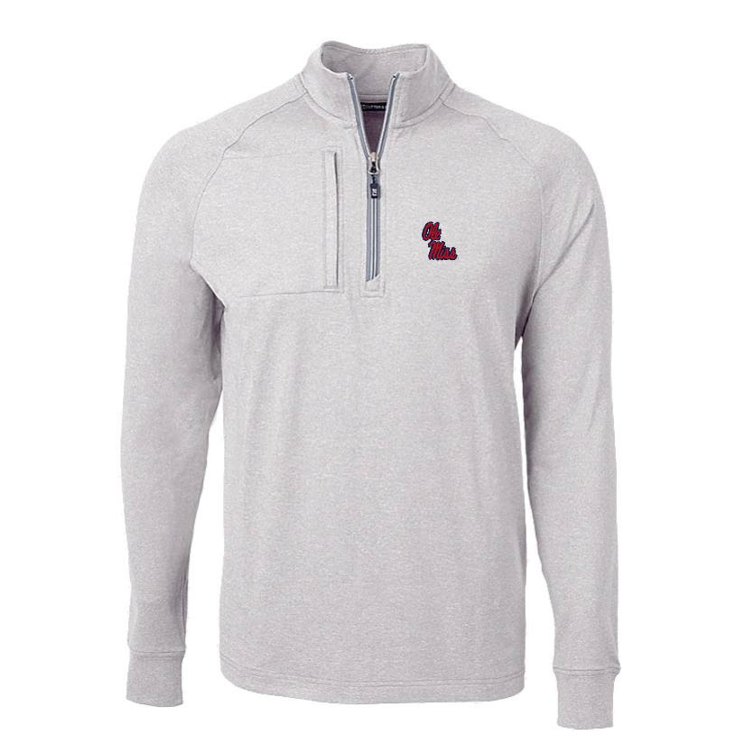 Ole Miss Cutter & Buck Adapt Eco Grey Heather 1/4 Zip