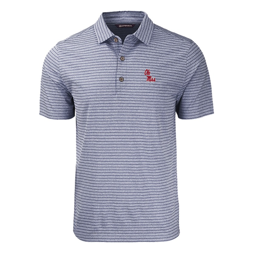 Ole Miss Cutter & Buck Forge Heather Stripe Navy Polo