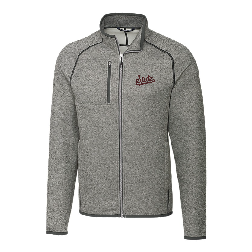 Mississippi State Cutter & Buck Mainsail Sweater-Knit Grey Full Zip