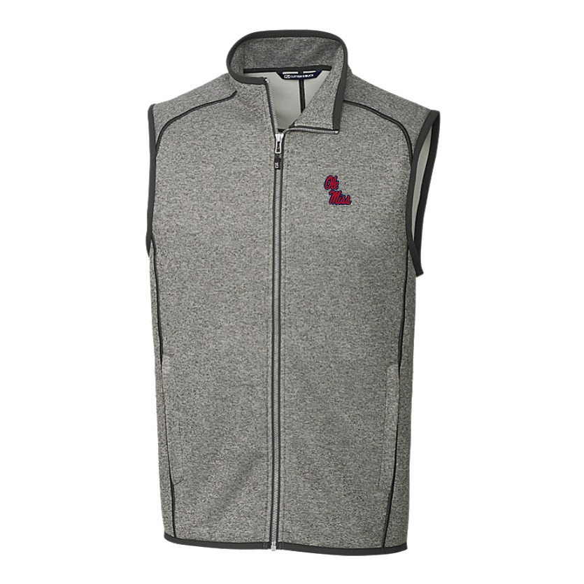 Ole Miss Cutter & Buck Mainsail Sweater-Knit Grey Full Zip Vest