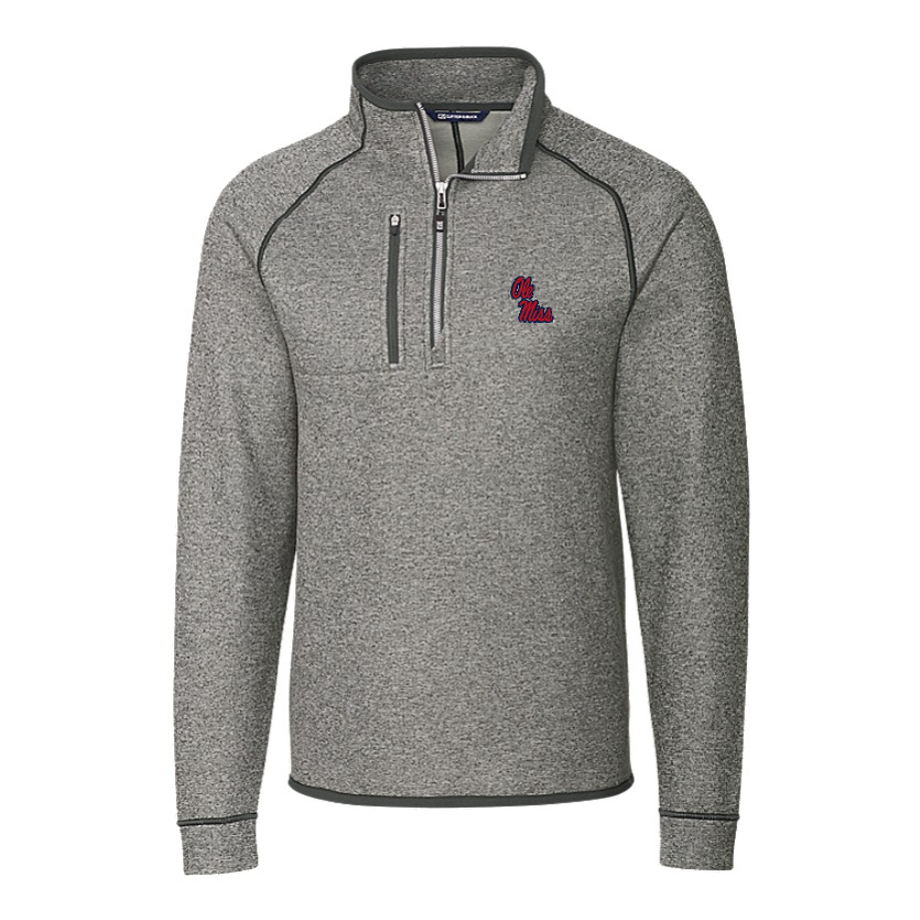 Ole Miss Cutter & Buck Mainsail Sweater-Knit Grey Half Zip