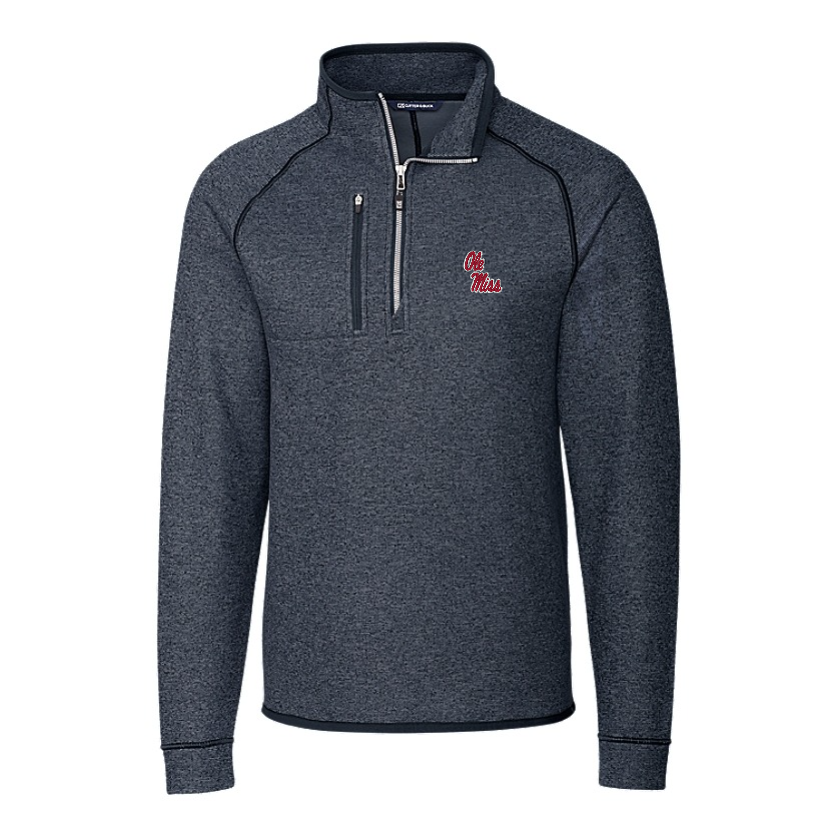 Ole Miss Cutter & Buck Mainsail Sweater-Knit Navy Half Zip