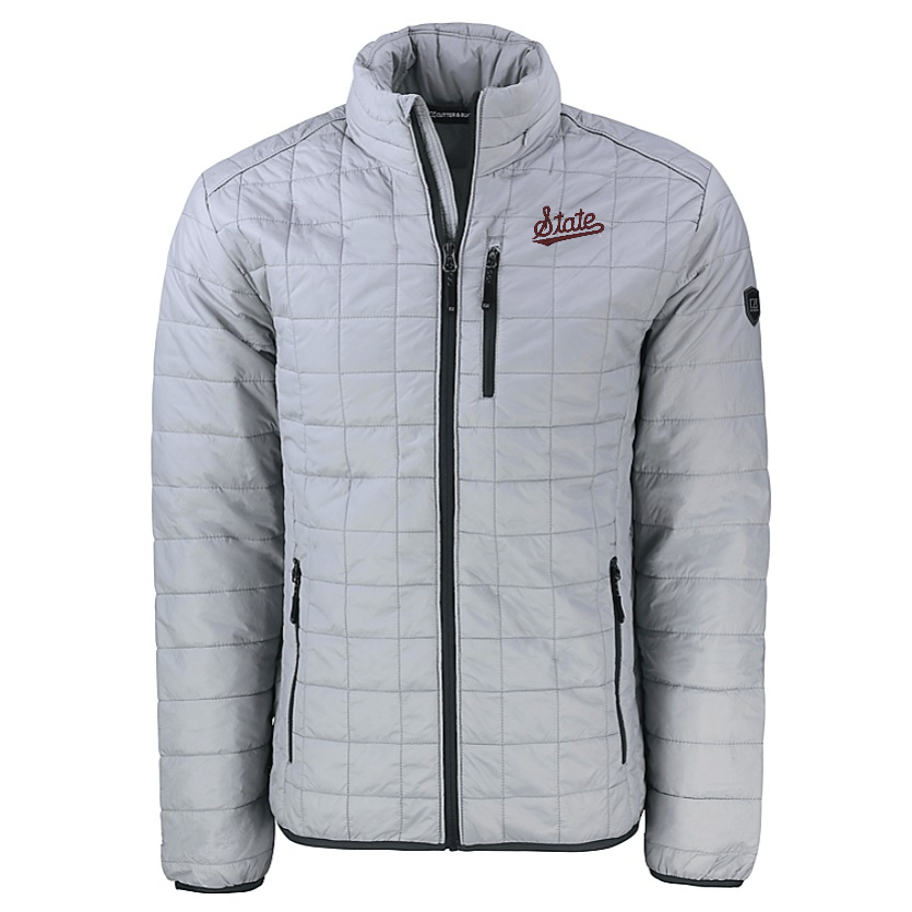 Mississippi State Cutter & Buck Rainier Grey Eco Insulated Full Zip Puffer