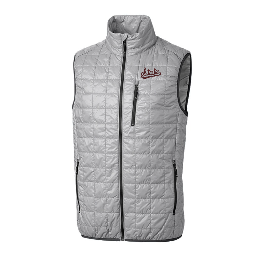 Mississippi State Cutter & Buck Rainier Grey Eco Insulated Full Zip Puffer Vest
