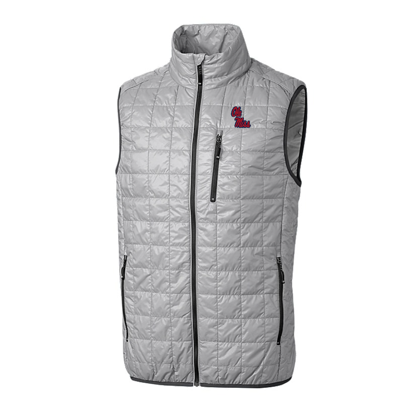 Ole Miss Cutter & Buck Rainier Grey Eco Insulated Full Zip Puffer Vest