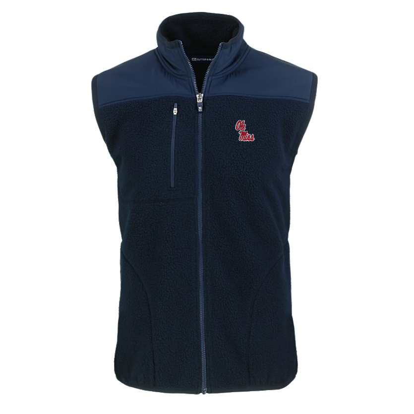 Ole Miss Cutter & Buck Cascade Eco Sherpa Full Zip Navy Vest