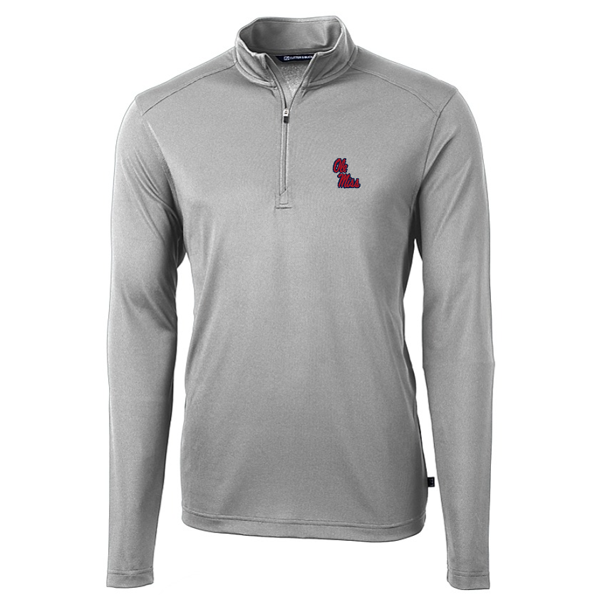 Ole Miss Cutter & Buck Virtue Eco Pique Grey Qtr Zip