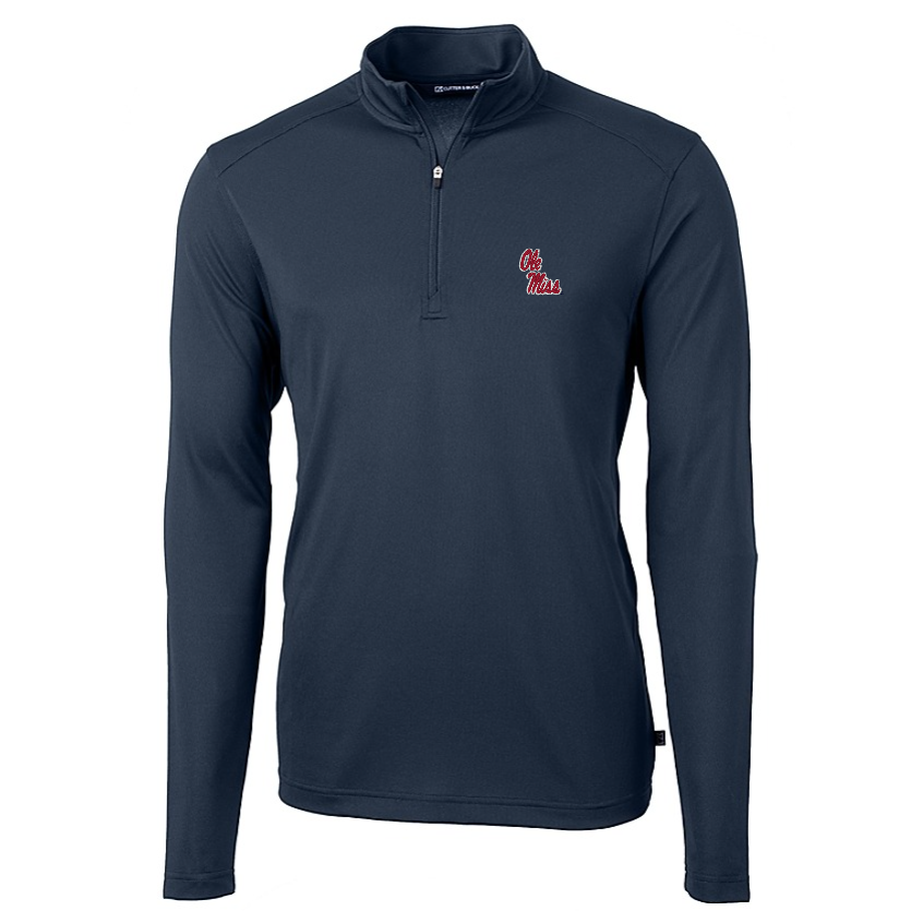 Ole Miss Cutter & Buck Virtue Eco Pique Navy Qtr Zip