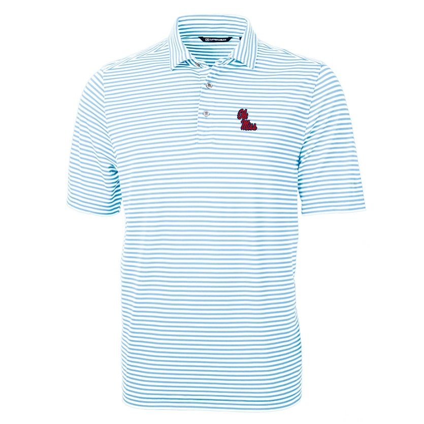 Ole Miss Cutter & Buck Virtue Stripe Atlas Powder Blue Polo