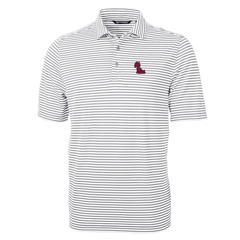 Cutter and Buck Virtue Stripe Grey Polo Ole Miss