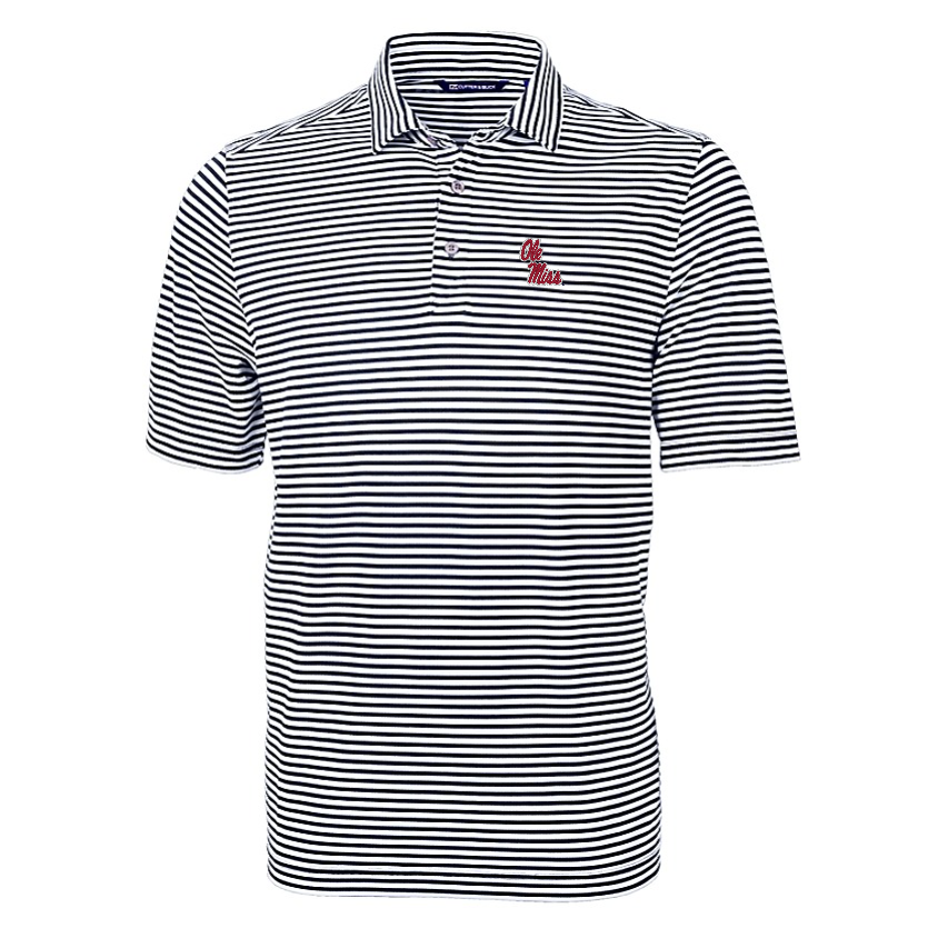 Ole Miss Cutter & Buck Virtue Stripe Navy Polo