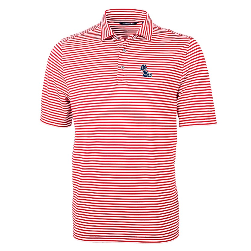 Cutter and Buck Virtue Stripe Red Polo Ole Miss