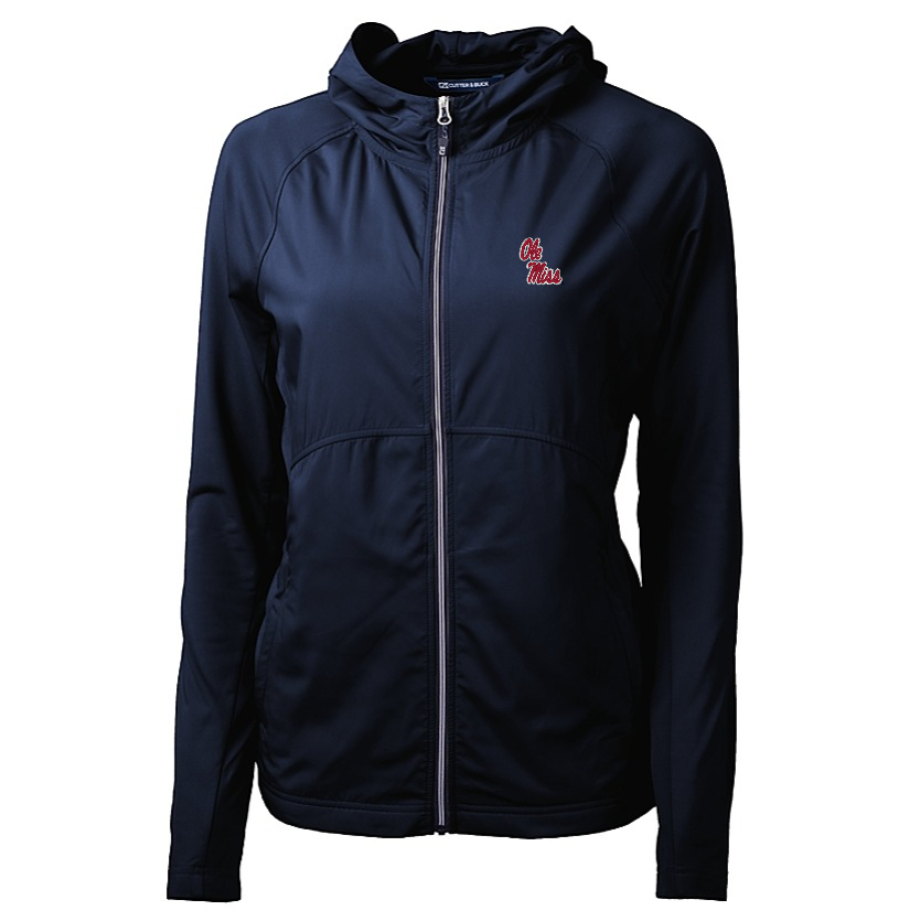 Ole Miss Cutter & Buck Ladies Adapt Eco Knit Navy Full Zip