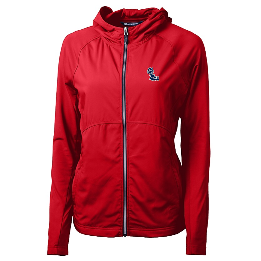 Ole Miss Cutter & Buck Ladies Adapt Eco Knit Red Full Zip