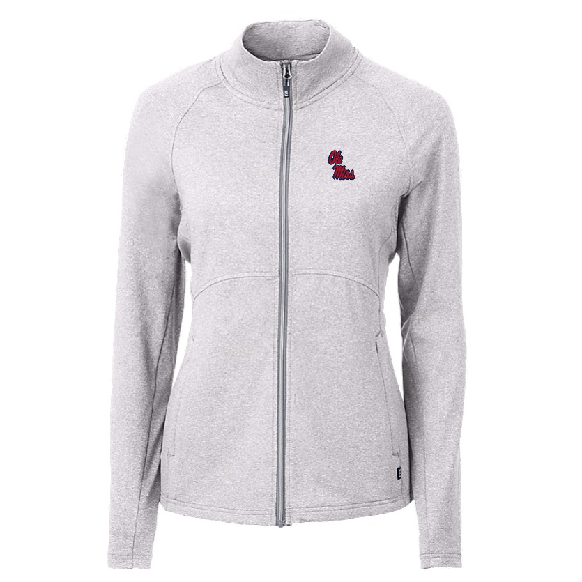 Ole Miss Cutter & Buck Ladies Adapt Heather Grey Full Zip