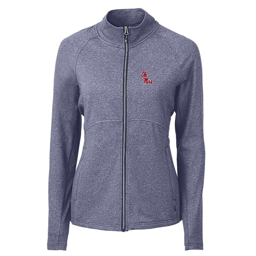 Ole Miss Cutter & Buck Ladies Adapt Heather Navy Full Zip