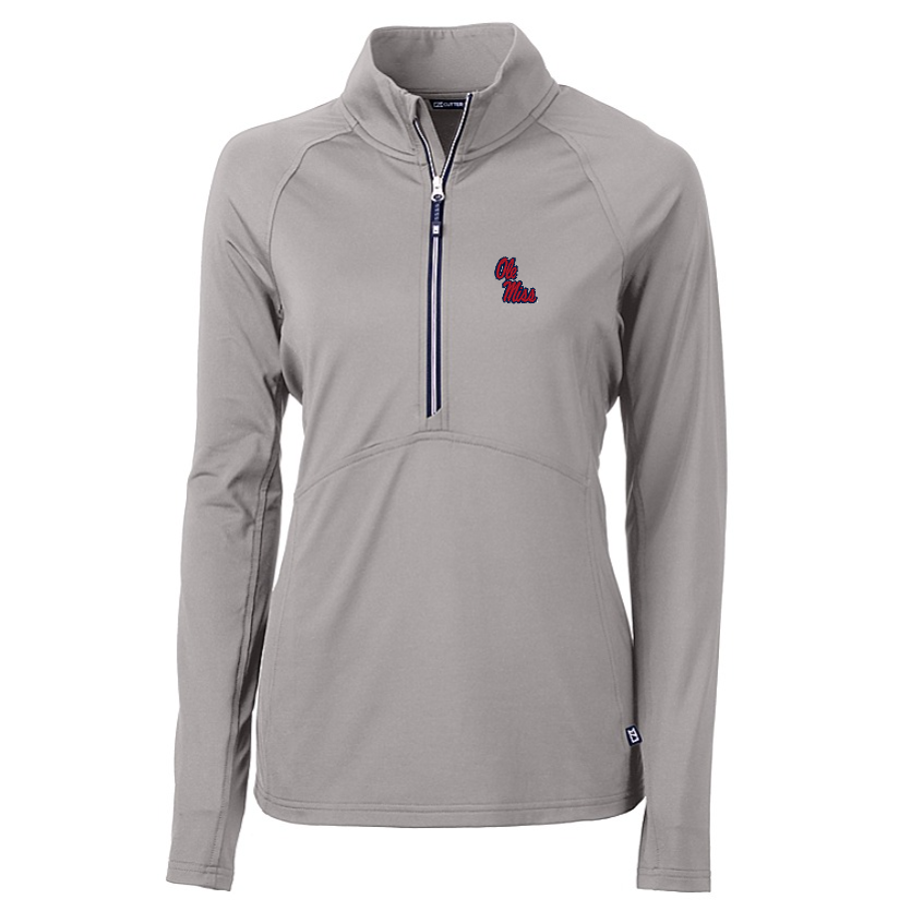 Ole Miss Cutter & Buck Ladies Adapt Eco Knit Stretch Grey Half Zip