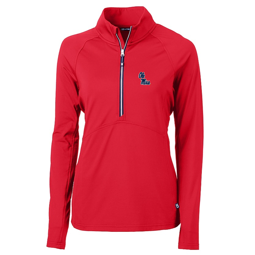 Ole Miss Cutter & Buck Ladies Adapt Eco Knit Stretch Red Half Zip