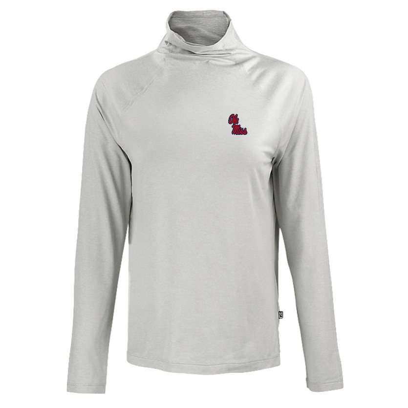 Ole Miss Cutter & Buck Ladies Coastline Concrete Grey Funnel Neck