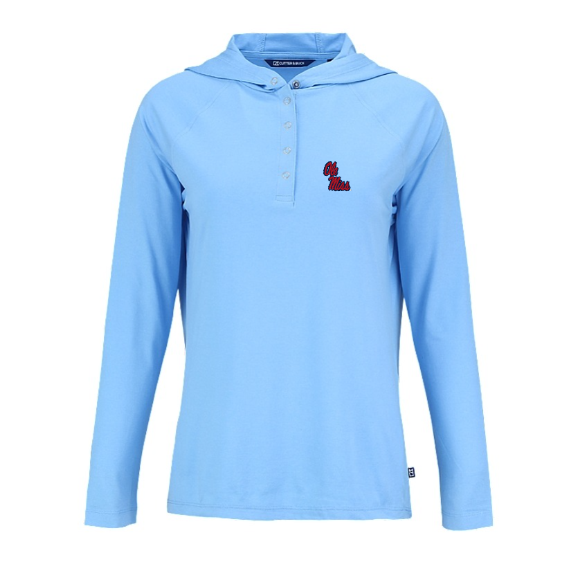 Ole Miss Cutter & Buck Ladies Coastline Atlas Powder Blue Hooded Tee