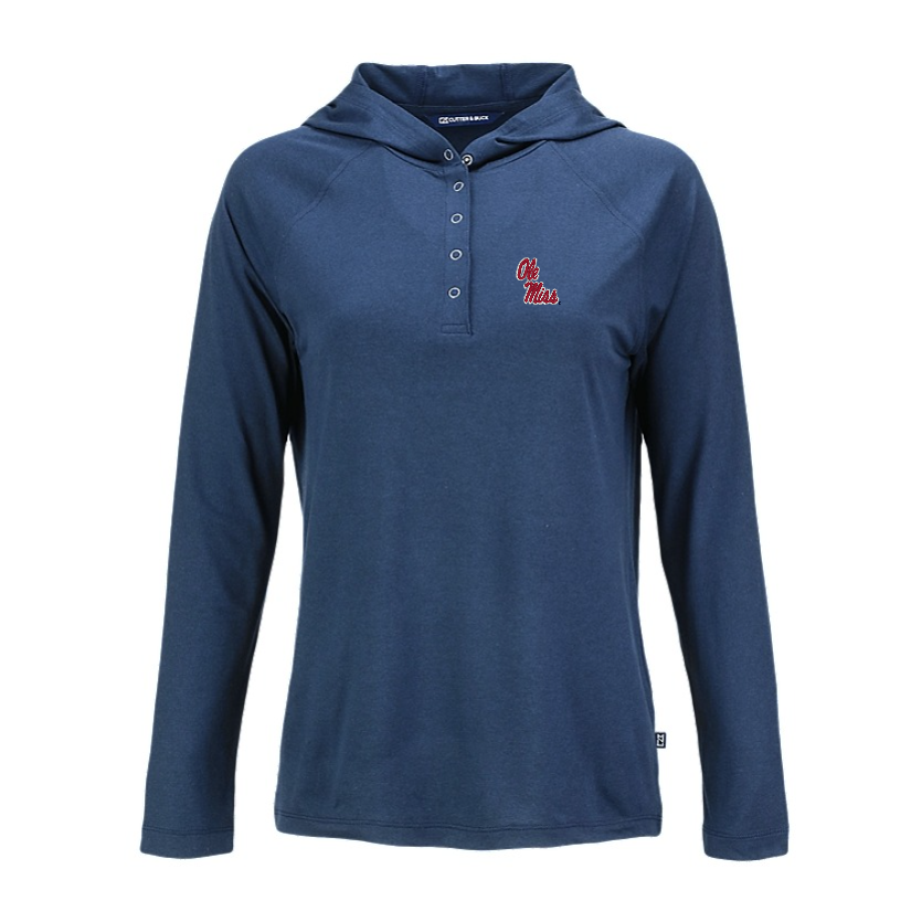 Ole Miss Cutter & Buck Ladies Coastline Navy Hooded Tee