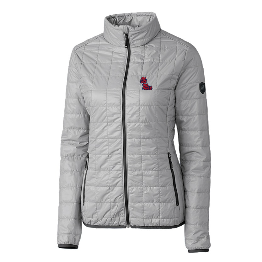 Ole Miss Cutter & Buck Ladies Rainier Grey Eco Insulated Full Zip Puffer