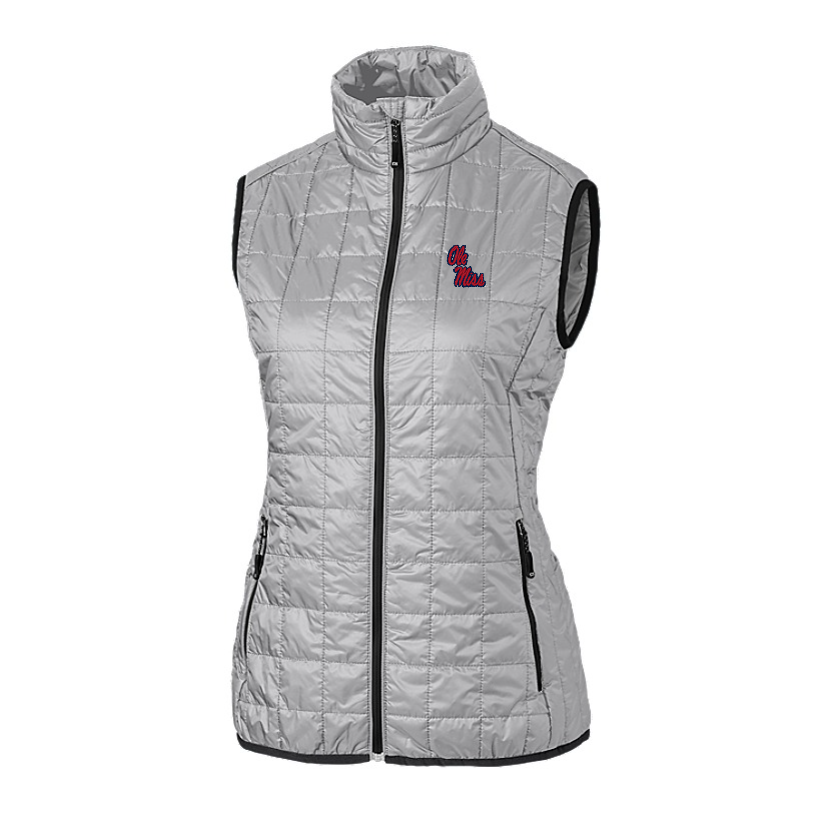 Ole Miss Cutter & Buck Ladies Rainier Grey Eco Insulated Full Zip Puffer Vest