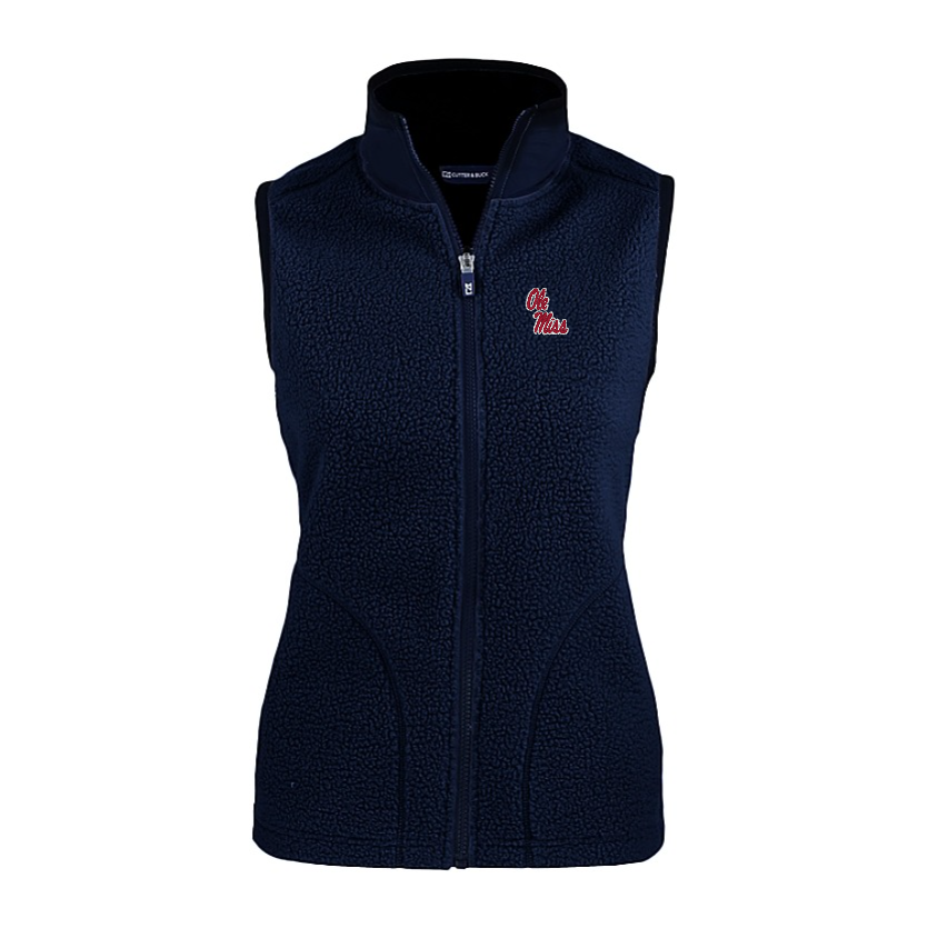 Ole Miss Cutter & Buck Ladies Cascade Eco Sherpa Full Zip Navy Vest